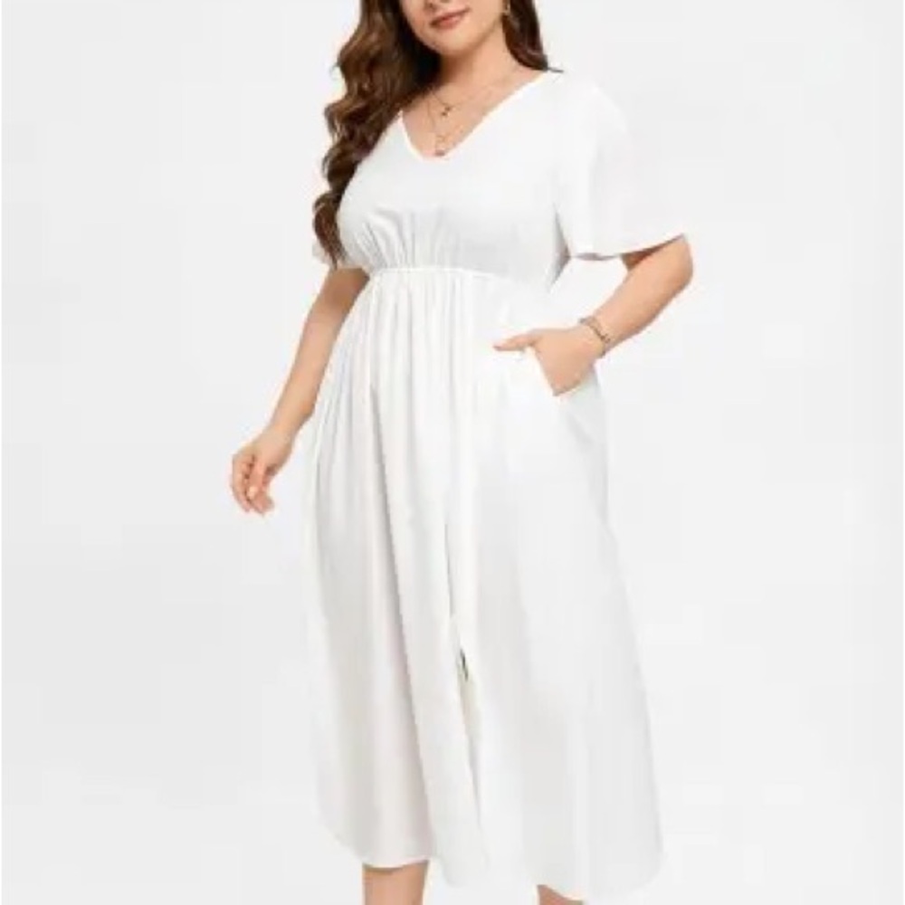 Plus wear NWT solid white color v neck long maxi dress